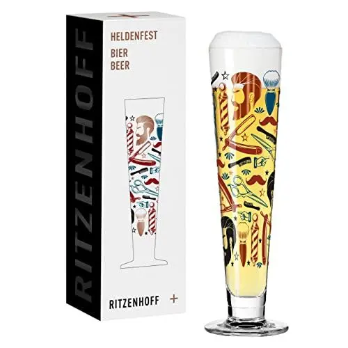 Produktbild: RITZENHOFF 1011011 Bier-Glas 330 ml - Serie Heldenfest, Motiv Nr. 11 - Barber - rund und mehrfarbig - Made in Germany