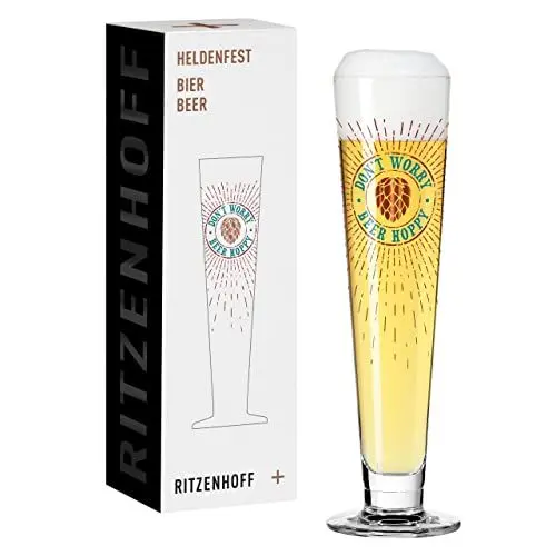 Produktbild: RITZENHOFF 1011012 Bier-Glas 330 ml - Serie Heldenfest, Motiv Nr. 12 - Don’t worry, beer hoppy - rund - Made in Germany