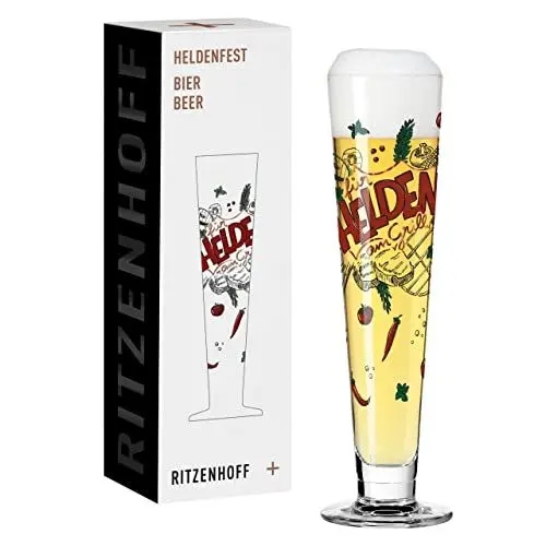 Produktbild: RITZENHOFF 1011013 Bier-Glas 330 ml - Serie Heldenfest, Motiv Nr. 13 - Für Helden am Grill - rund - Made in Germany, Kupfer, Grün, Rot, Schwarz