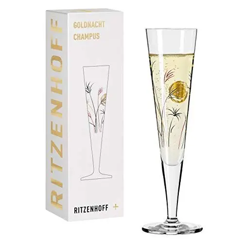 Produktbild: RITZENHOFF 1071013 Champagnerglas 200 ml - Serie Goldnacht Nr. 13 - Edles Designerstück mit Echt-Gold - Made in Germany
