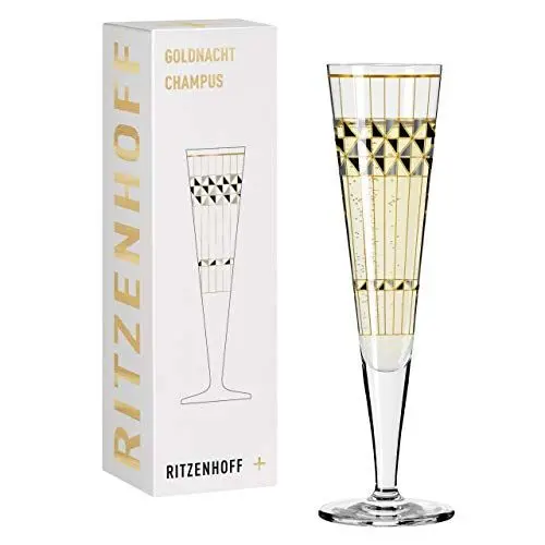 Produktbild: RITZENHOFF 1078272 Champagnerglas 200 ml – Serie Goldnacht Nr. 6 – Edles Designerstück mit Echt-Gold – Made in Germany