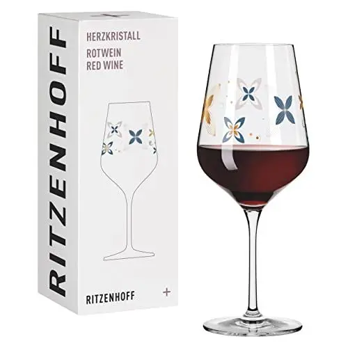 Produktbild: RITZENHOFF 3001009 Rotweinglas 500 ml - Serie Herzkristall Nr. 9 - Glas mit Blumenmotiv in Roségold - Made in Germany