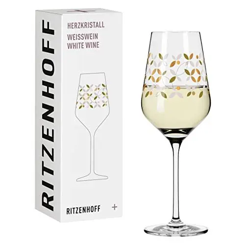 Produktbild: RITZENHOFF 3011009 Weißweinglas 300 ml - Serie Herzkristall Nr. 9 - Glas mit Blumenmotiv in Roségold - Made in Germany