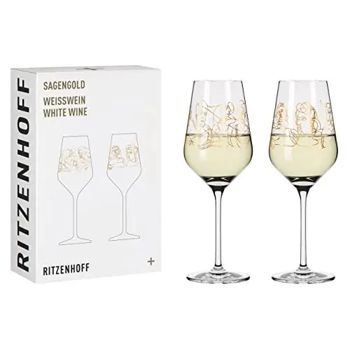 Produktbild: RITZENHOFF 3411001 Weißweinglas 300 ml - Serie Sagengold Nr. 1, 2er Set, Mythologiemotiv, Echt-Gold - Made in Germany, Roségold