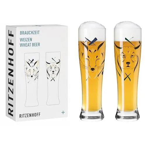 Produktbild: RITZENHOFF 3481012 Weizenbierglas 500 ml - 2er Set - Serie Brauchzeit Set - 2 Stück mit Tier-Motiv, mehrfarbiger Digitaldruck