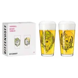 Produktbild: RITZENHOFF 3491001 Becher 400 ml - 2er Set - Serie Farbknall Set Nr. 1, 2 Stück mit Tierillustration - Made in Germany
