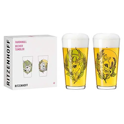 Produktbild: RITZENHOFF 3491001 Becher 400 ml - 2er Set - Serie Farbknall Set Nr. 1, 2 Stück mit Tierillustration - Made in Germany