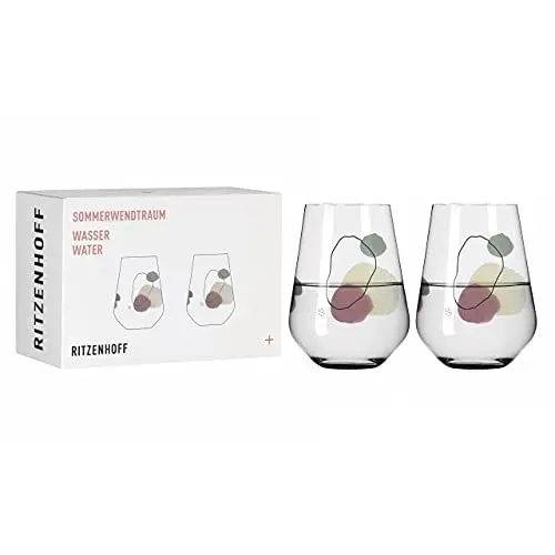 Produktbild: RITZENHOFF 3621002 Wasserglas 500 ml - Serie Sommerwendtraum Set Nr. 2, 2 Stück mit Aquarellkreisen - Made in Germany