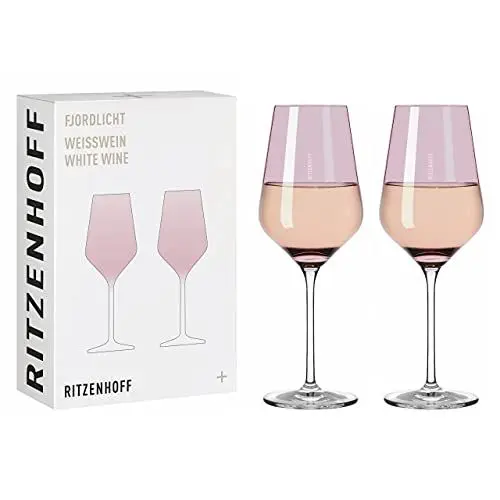 Produktbild: RITZENHOFF 3641003 Weißweinglas 300 ml - Serie Fjordlicht Nr. 3, 2 Stück mit Farbverlauf Berry - Made in Germany