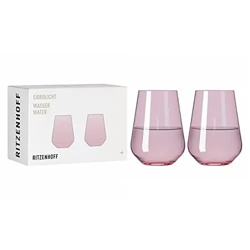 Produktbild: RITZENHOFF 3651003 Wasserglas 500 ml - Serie Fjordlicht Nr. 3, 2 Stück mit Farbverlauf Berry - Made in Germany
