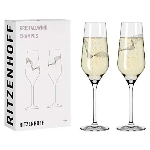 Produktbild: RITZENHOFF 3711002 Champagnerglas 250 ml - Serie Kristallwind Set Nr. 2, 2 Stück mit Windillustration - Made in Germany