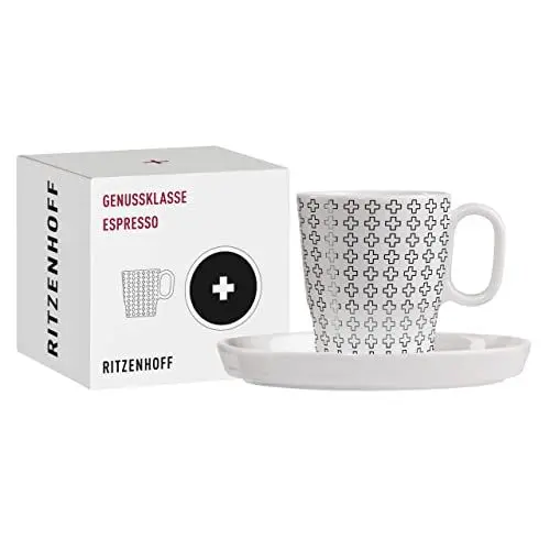 Produktbild: RITZENHOFF 3721003 Espresso-Tasse 95 ml - Serie Genussklasse Nr. 3 - Set mit Untertasse, aus Porzellan - Designerstück