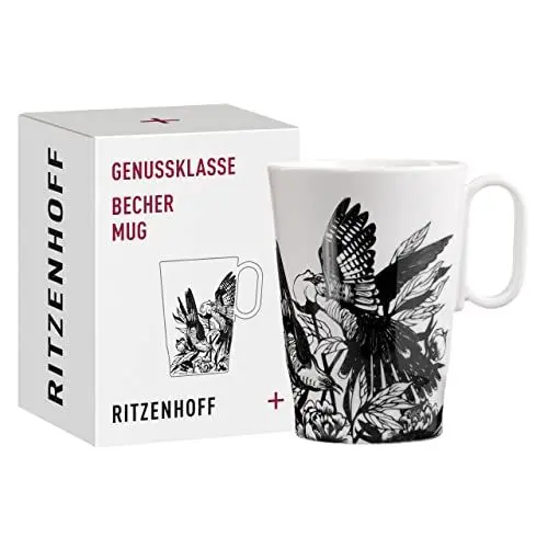 Produktbild: RITZENHOFF 3731001 Kaffee-Tasse 330 ml - Serie Genussklasse Nr. 1 - Becher aus Porzellan mit Vogelmotiv Designerstück