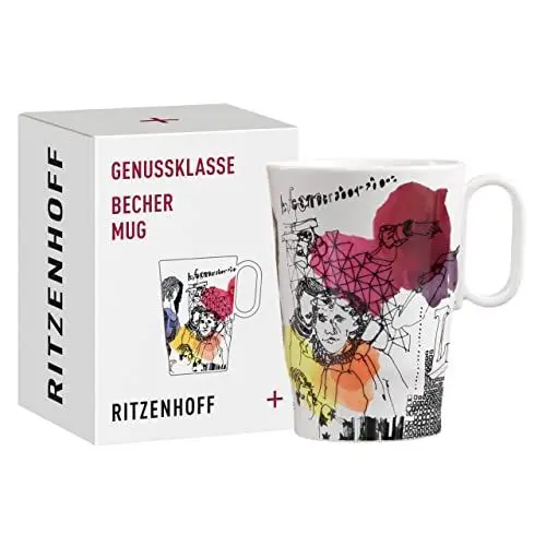Produktbild: RITZENHOFF 3731004 Kaffee-Tasse 330 ml - Serie Genussklasse Nr. 4 - Porzellan-Becher mit Figurenmotiv - Designerstück