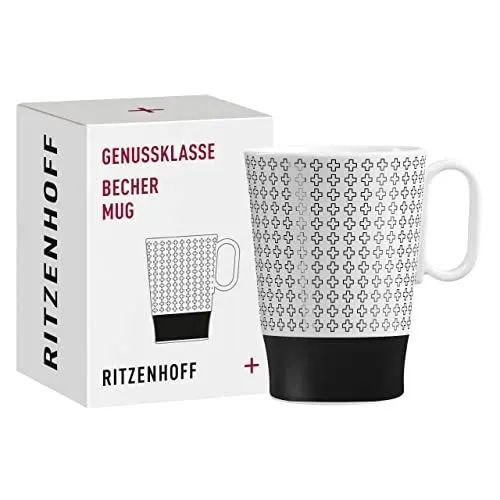 Produktbild: RITZENHOFF 3731006 Kaffee-Tasse 330 ml - Serie Genussklasse Nr. 6 - Porzellan-Becher mit Plusmotiv - Designerstück