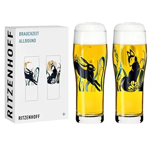 Produktbild: RITZENHOFF 3781001 Trinkglas universal 600 ml - Serie Brauchzeit Nr. 1, 2 Stk. mit abgestimmtem Motiv - Made in Germany