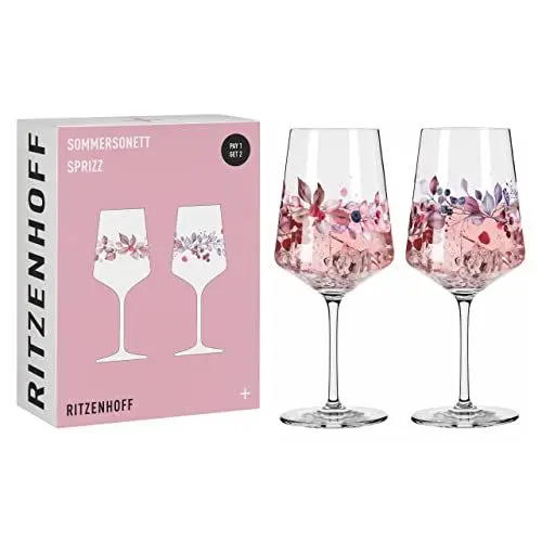 Produktbild: RITZENHOFF 6011002 Aperitif-Glas Sprizz 2er-Set 500 ml - Serie Sommersonett - Früchte & Zweige bunt - Made in Germany