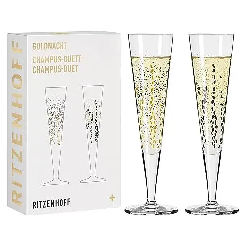 Produktbild: Ritzenhoff 6031005 Champagnerglas 200 ml - Serie Goldnacht Duett - 2x Designerstück mit Echt-Gold - Made in Germany