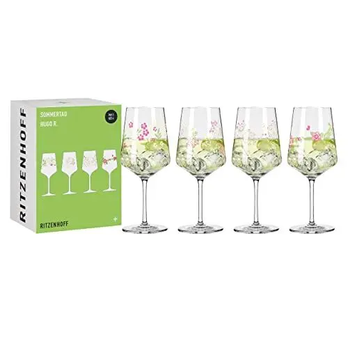 Produktbild: RITZENHOFF 6041003 Hugo-Glas 4er-Set 500 ml - Aperitif-Gläser - Blumenmotiv, bunt - Serie Sommertau - Made in Germany