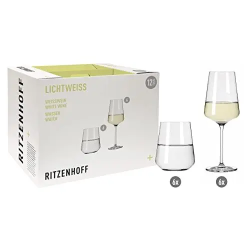 Produktbild: RITZENHOFF 6111001 Weißwein- und Wasserglas Set 500 ml - Serie Lichtweiss Julie Nr. 1, 12 Stück - Made in Germany