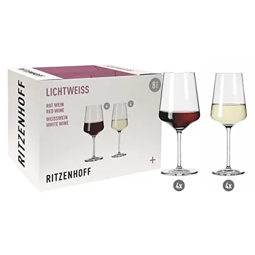Produktbild: RITZENHOFF 6111003 Weißwein- und Rotweinglas Set 500 ml Lichtweiss Julie Nr. 3, 8 Stück - Made in Germany