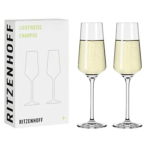 Produktbild: RITZENHOFF 6111008 - Champagnerglas 200 ml - Serie Lichtweiss 2 Stück, Set 3 mit Echt-Gold, für 200 ml - Made in Germany