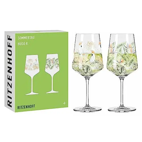 Produktbild: RITZENHOFF 6211001 Aperitif-Glas 2er-Set 500 ml - Serie Sommertau - floraler Stil, mehrfarbig - Made in Germany