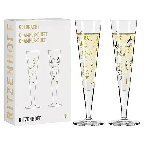 Produktbild: RITZENHOFF 6261001 Champagnerglas 200 ml - Serie Goldnacht Duett - 2 Stück mit Echt-Gold - Made in Germany