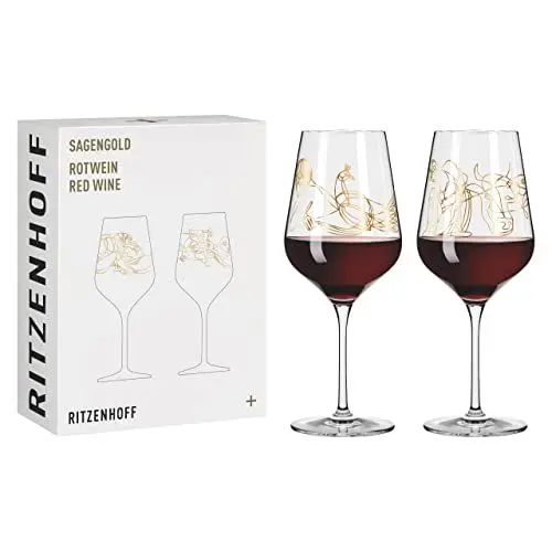 Produktbild: RITZENHOFF 3401001 Rotweinglas 500 ml - Serie Sagengold Nr. 1, 2er Set mit Mythologiemotiv, Echt-Gold - Made in Germany