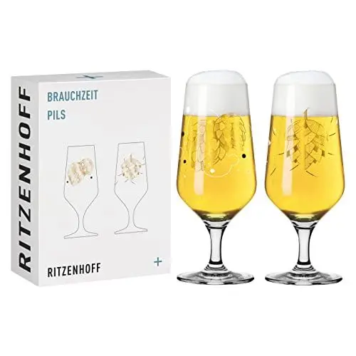 Produktbild: RITZENHOFF 3471001 Bierglas 300 ml - 2er Set - Serie Brauchzeit, Motiv Nr. 1 - Hopfen, mehrfarbig - Made in Germany