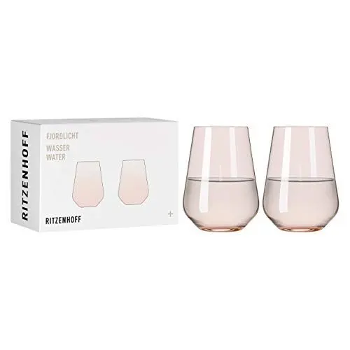 Produktbild: Ritzenhoff 3651001 Wasserglas 500 ml – Serie Fjordlicht Nr. 1 – 2 Stück mit Farbverlauf Peach – Made in Germany