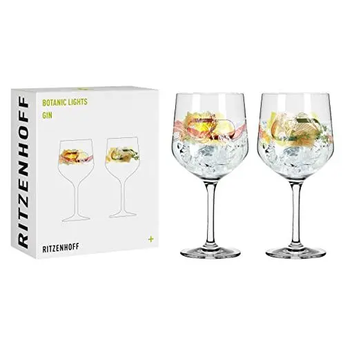 Produktbild: RITZENHOFF 3791001 Gin-Glas 700 ml - 2er-Set - Serie Botanic Lights Nr.1, 2 Stück mit Sommerfarben - Made in Germany, Grün, Orange, Gelb, Rot