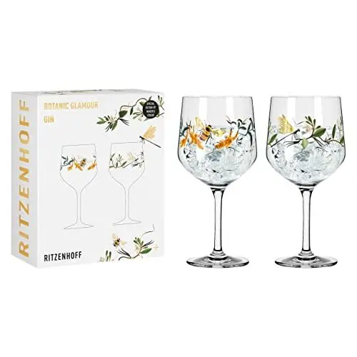 Produktbild: RITZENHOFF 3791002 Gin-Glas 700 ml - 2er-Set -Serie Botanic Glamour Nr. 1, 2 Stück mit Papierwelten - Made in Germany