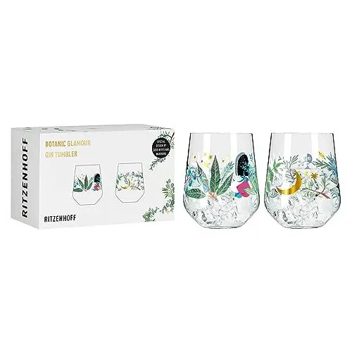 Produktbild: RITZENHOFF 3892001 Gin-Glas 700 ml - 2er-Set - Serie Botanic Glamour - 2 Tumbler mit Sterne-Mond-Motiv - Made in Germany