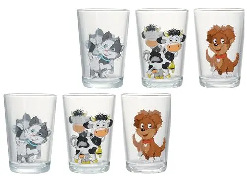Produktbild: Ritzenhoff & Breker Kindertrinkgläser-Set Hoftiere, 6-teilig, Transparent, Mehrfarbig