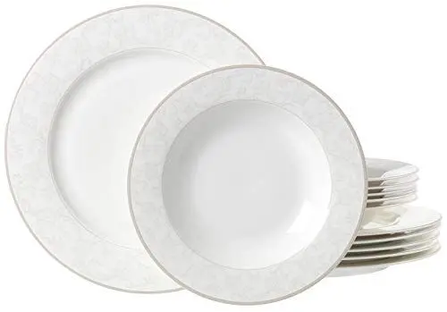 Produktbild: Ritzenhoff & Breker Tafelservice Isabella, 12-teilig, Fine-China-Porzellangeschirr, Weiß mit Ornamenten, 31 x 28 x 33 cm