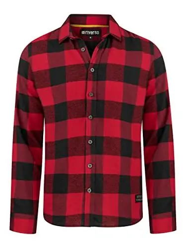Produktbild: riverso Flanellhemd Herren Langarm Kariert Regular Fit RIVArne Hemd Holzfällerhemd Karohemd 100% Baumwolle Rot, M, 100% Baumwolle, Größe:M, Farbe:Cherry Red (15300)