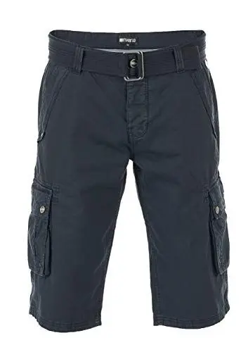 Produktbild: riverso Herren Cargo Shorts RIVAnton Regular Fit Gürtel Taschen Sommer Baumwolle Basic Kurze Kariert Hose Bermuda Einfarbig, Größe:W 32, Farbe:Navy (19400)