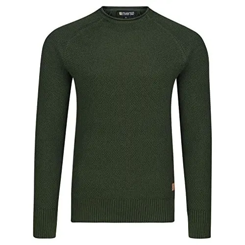 Produktbild: riverso Herren Pullover RIVElias Strickpullover Rundhals Sweatshirt Langarm Pulli 100% Baumwolle Basic Grün 4XL, Größe:4XL, Farbe:Dark Green (12400)