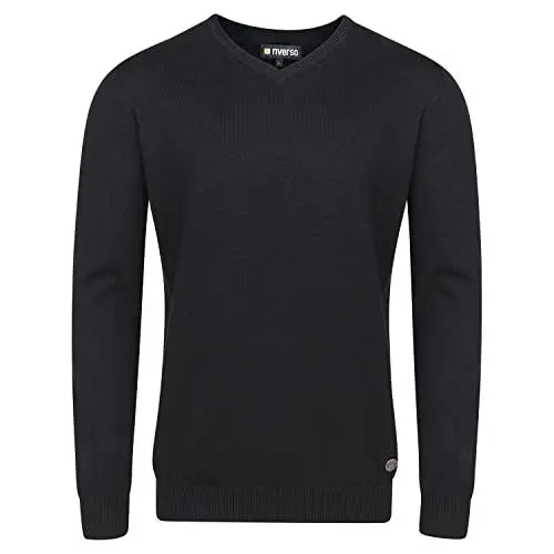 Produktbild: riverso Herren Pullover RIVEmil V-Neck Basic Strickpullover Organic Cotton Bio 100% Baumwolle Feinstrick Pulli Sweater Langarm Einfarbig Schwarz S, Größe:S, Farbe:Black (24000)