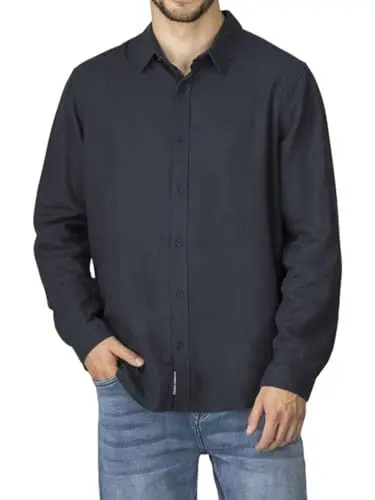 Produktbild: riverso Leinenhemd Hemd Herren RIVFabio Regular Fit Langarm Freizeithemd Sommerhemd Herrenhemd Leinen Oberteile Einfarbig, Größe:XXL, Farbe:Navy