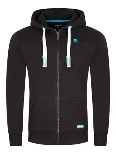 Produktbild: riverso Sweatjacke Herren mit Kapuze Reißverschluss Regular Fit RIVNoah Kapuzenjacke Hoodie Kapuzenpullover Schwarz 3XL, Größe:3XL, Farbe:Black (24000)