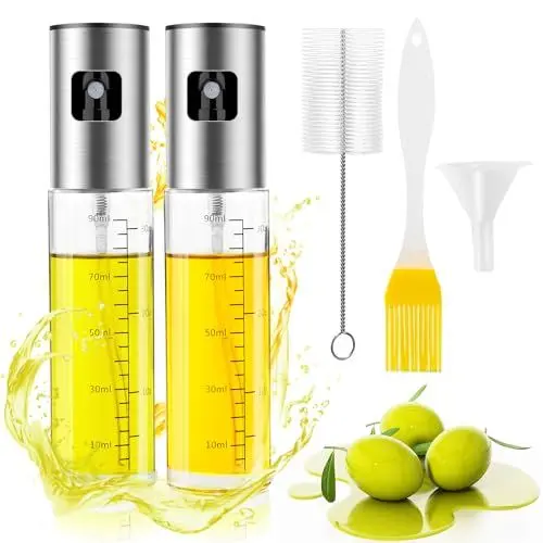 Produktbild: Riwer 2 Stück 100ml Ölsprüher - Ölsprühflaschen für Heißluftfritteuse - Öl Sprayer Sprühflasche für Grillen Backen Salate - Inkl. Backpinsel Trichter Bürste
