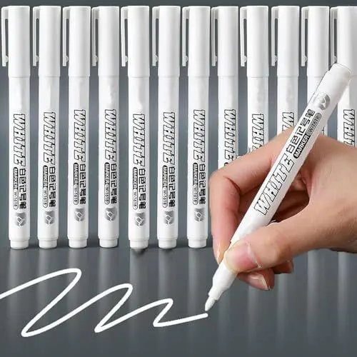 Produktbild: RiyaNed Acrylstifte,Weiß Stift Marker,Geeignet für Holz, Metall, Glas, Stoff, Stein, Reifenmalerei, Fotoalben (12 Pcs)