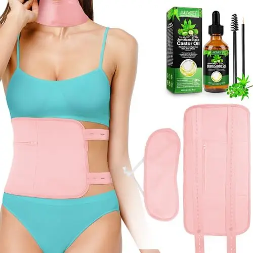 Produktbild: Rizinusöl-Packung, Rizinusöl Bio für Taille, verstellbares elastisches Band,wiederverwendbar, kann Ihren Schlaf und andere Körperbeschwerden anpassen(Rosa)
