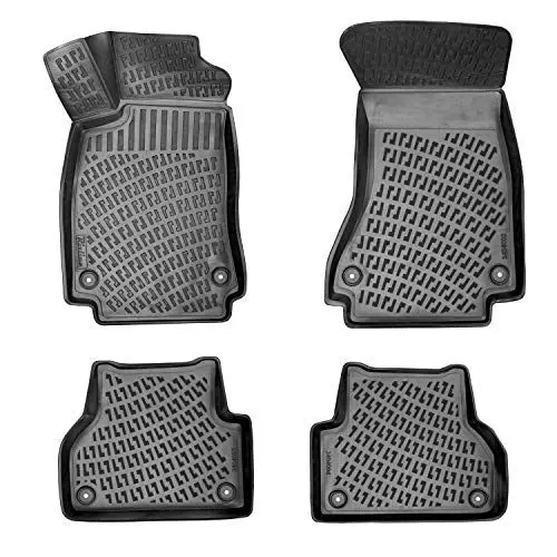 Produktbild: Rizline Passgenau 3D Fussmatten Auto Kompatibel mit Audi A4 B6 & B7 2001-2008 Auto Zubehör 1. Und 2. Reihe Gummimatten Autos TPE Allwetter Geruchlos rutschfest Vorne und Hinten Schwarz