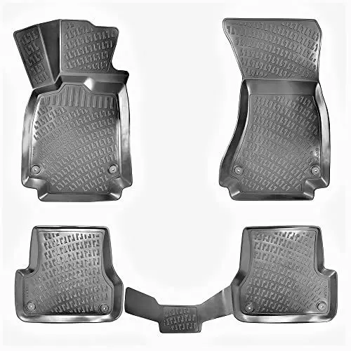 Produktbild: Rizline Passgenau 3D Fussmatten Auto Kompatibel mit Audi A6 C7 2011-2018 Auto Zubehör 1. Und 2. Reihe Gummimatten Autos TPE Allwetter Geruchlos rutschfest Vorne und Hinten Schwarz