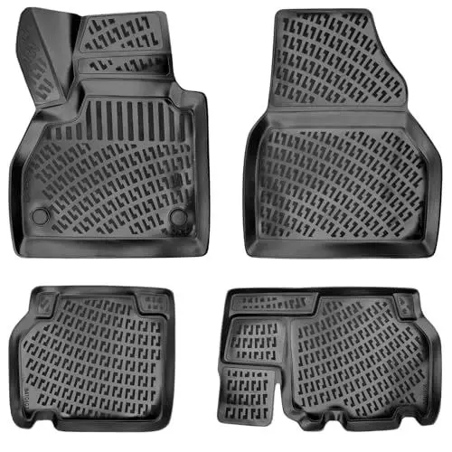 Produktbild: Rizline Passgenau 3D Fussmatten Auto Kompatibel mit Mercedes Citan W415 2012-2021 Auto Zubehör 1. Und 2. Reihe Gummimatten Autos TPE Allwetter Geruchlos rutschfest Vorne und Hinten Schwarz