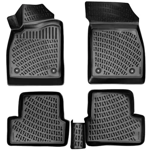 Produktbild: Rizline Passgenau 3D Fussmatten Auto Kompatibel mit Opel Astra J 2009-2015 Auto Zubehör 1. Und 2. Reihe Gummimatten Autos TPE Allwetter Geruchlos rutschfest Vorne und Hinten Schwarz