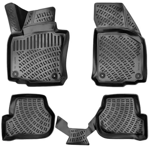 Produktbild: Rizline Passgenau 3D Fussmatten Auto Kompatibel mit Skoda Octavia 2 Gen 2004-2013 Auto Zubehör 1. und 2. Reihe Gummimatten Autos TPE Allwetter Geruchlos rutschfest Vorne und Hinten Schwartz